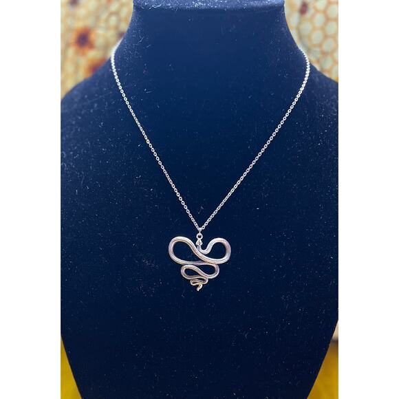 Serpent snake pendant silver tone necklace gothic witchy reptile jewelry - Picture 1 of 7